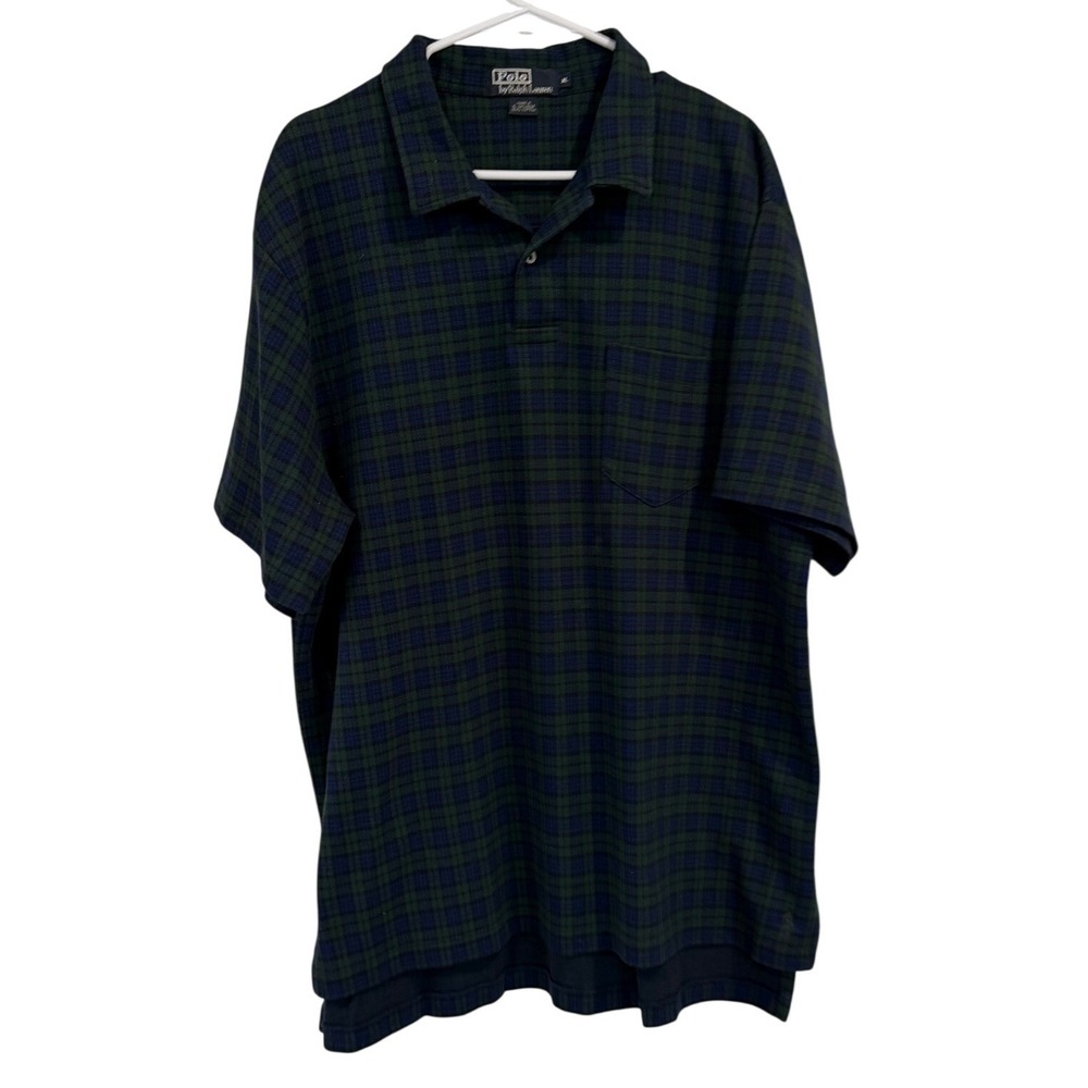 Vintage Polo Ralph Lauren Mens XL Blackwatch Plaid Short Sleeve Polo Shirt